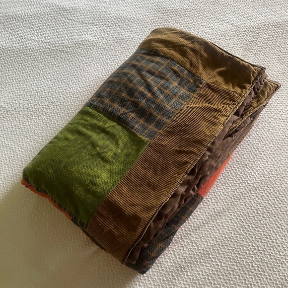 Handmade and well loved corduroy patchwork blanket throw - Picture 4 of 16